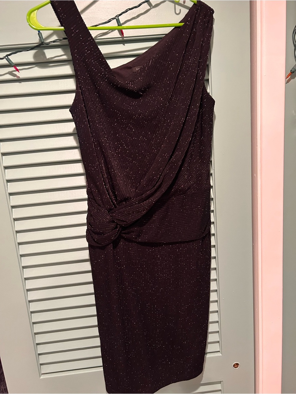 David Meister One-Shoulder Sparkle Dress in Plum